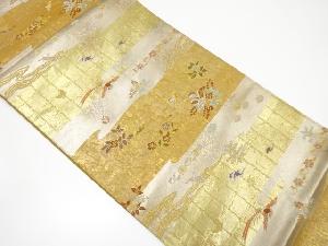 霞に花鳥模様織り出し袋帯